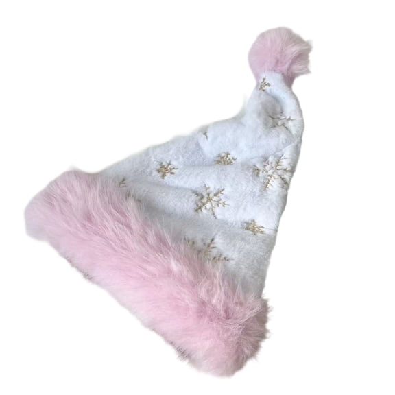 PRINxy Unisex Snowflake Embroidered Plush Santa Hat with Pom Pom, Thickened Warm Festive Cap for Christmas Party Celebration Pink