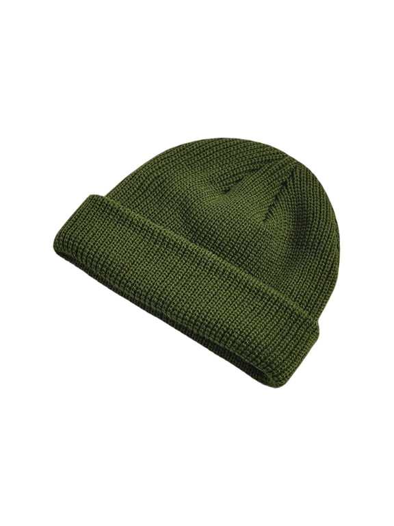 Unisex Solid Waffle Knit Slouchy Beanie Hat, Soft Warm Relaxed Fit Winter Headwear for Mild Fall Outings & Weekend Errands Army Green