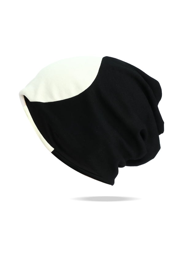 Unisex Two-Tone Paneled Slouchy Beanie, Double Layer Thermal Stretch Skull Cap for Winter Commutes & Backyard Strolls White