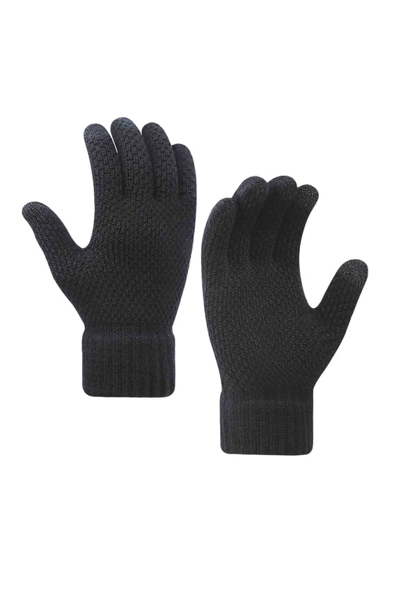 Unisex Waffle Weave Knit Touch Gloves, Elastic Rib Cuff Warm Accessory For Cold Season Daily Outdoor Commutes Black