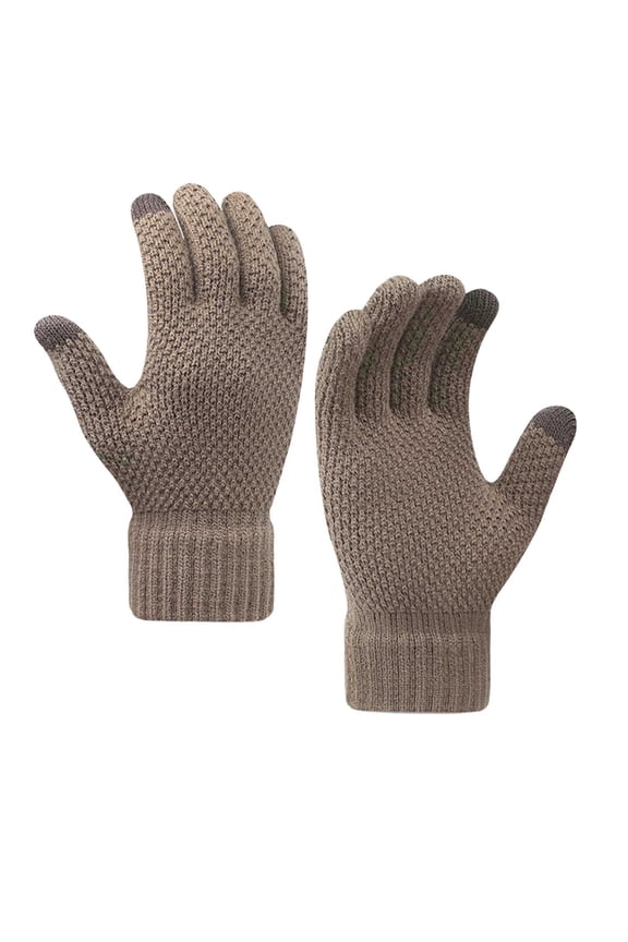 Unisex Waffle Weave Knit Touch Gloves, Elastic Rib Cuff Warm Accessory For Cold Season Daily Outdoor Commutes Coffee