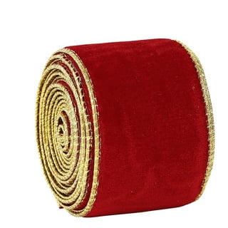 Wired Traditional Red Velvet Christmas Wired Ribbon With Gold Edge 2.5. 50  Yds/Roll. - Fisch Floral Supply