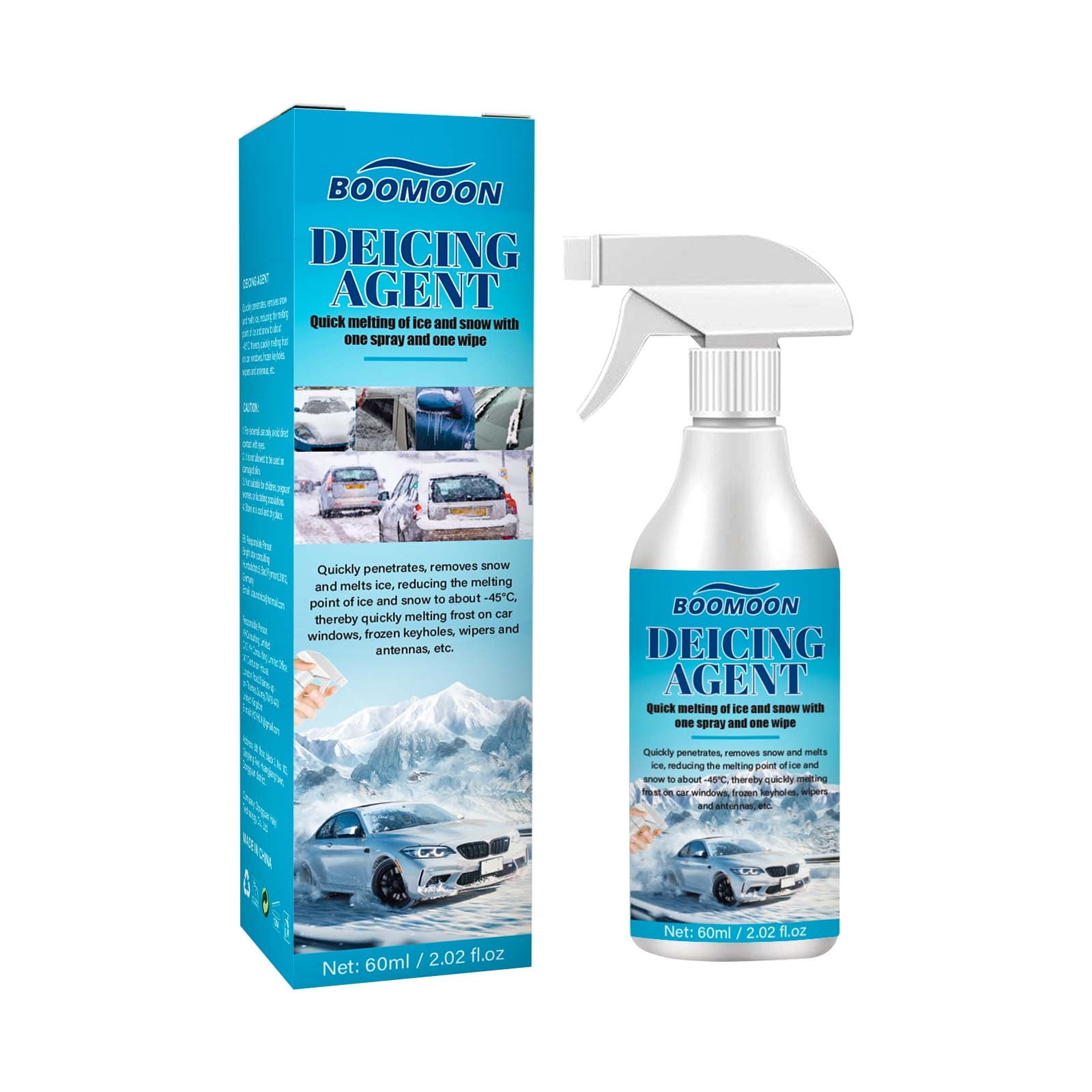 PRINxy Windshield De-Icer Instantly Melts Ice & Winter Frost for Car  Windshields,Windows,Mirrors,Key Locks,& Latches,Snow Melting Defrost Liquid  for Car Window Cleaner,Blue, 