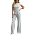 thumbnail image 1 of PRINxy Women Basic Summer Matching Outfit Solid Crew Neck Short Sleeve Tee Elastic Straight Trousers Soft Comfortable Daily Home Leisure Two Piece Set Gray XL, 1 of 7