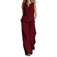 thumbnail image 1 of PRINxy Women Fashion Button Front Two Piece Outfit Summer Sleeveless Decorative Top Loose Wide Leg Pants Ladies Trendy Daily Leisure Wear Set Wine M, 1 of 6