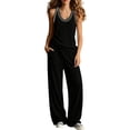 thumbnail image 1 of PRINxy Women Multi Pocket Daily Two Piece Set Summer Sleeveless V Neck Vest High Waist Wide Leg Pants Travel Home Comfortable Leisure Outfit Black L, 1 of 7