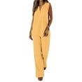 thumbnail image 1 of PRINxy Women Simple Linen Texture Matching Outfit Summer V Neck Sleeveless Vest Relaxed Wide Leg Pants Ladies Outdoor Commute Leisure Wear Set Yellow XXXL, 1 of 8