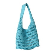 PRINxy Women Straw Crochet Backpack Flap Drawstring Shoulders Bag Casual Beach Daypack Clutch Bag Straw Purse For Girls Summer Beach Crossbody Handbags Blue