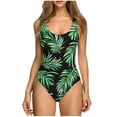 thumbnail image 1 of PRINxy Women Tropical Green Palm Leaf Print Scoop Neck One Piece Swimsuit, High Cut Slimming Padded Bathing Suit, Summer Beach Vacation Floral Swimwear Green S, 1 of 6