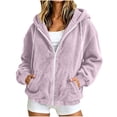 thumbnail image 1 of PRINxy Women's Cozy Sherpa Long Sleeve Hooded Full Zip Jacket with Drawstring and Side Pockets for Fall Winter Casual Purple XL, 1 of 7