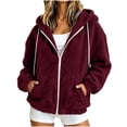 thumbnail image 1 of PRINxy Women's Cozy Sherpa Long Sleeve Hooded Full Zip Jacket with Drawstring and Side Pockets for Fall Winter Casual Wine XL, 1 of 7