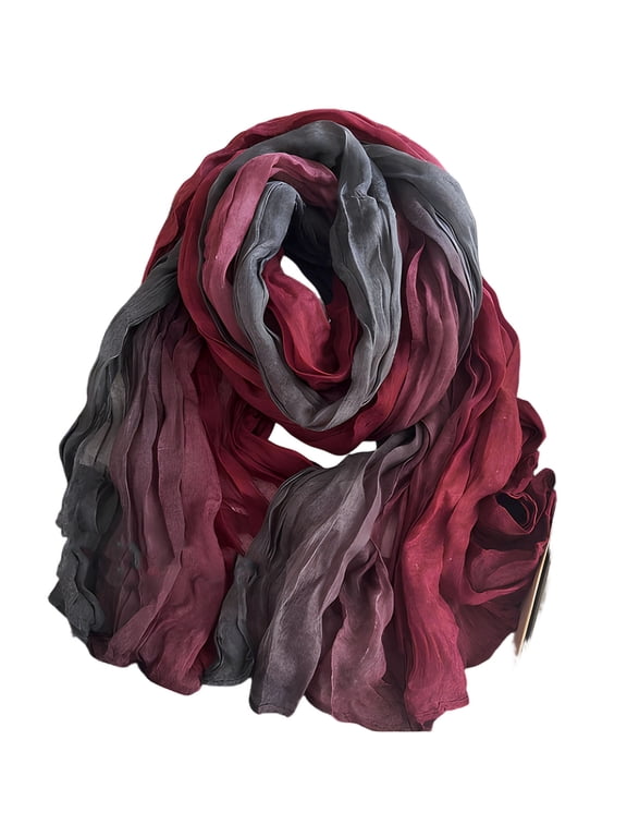 Women’s Crinkled Gradient Tie Dye Cotton Linen Shawl, Light Long Neck Wrap For Evening Strolls Casual Urban City Wear Hot Pink