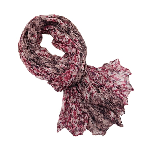 PRINxy Women’s Crinkled Mixed Floral Patchwork Linen Scarf, Lightweight Long Neck Shawl For Weekend Brunch Outdoor City Strolls Pink