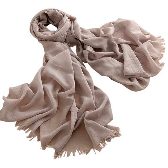 PRINxy Women’s Crinkled Solid Lightweight Linen Wrap, Airy Long Neck Shawl For Spring Road Travel Coffee Runs Daily Outfits Khaki