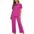 thumbnail image 1 of PRINxy Women's Daily Athletic 2 Piece Outfit Pleated Short Sleeve Top and Drawstring Pocket Pants Solid Leisure Sportswear Hot Pink L, 1 of 9