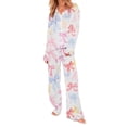 thumbnail image 1 of PRINxy Women's Fashion Allover Print Long Sleeve Lapel Pajama Set, Button Up Top & Trousers, Stylish Cozy Daily Home Nightwear for Ladies Pink XL, 1 of 8