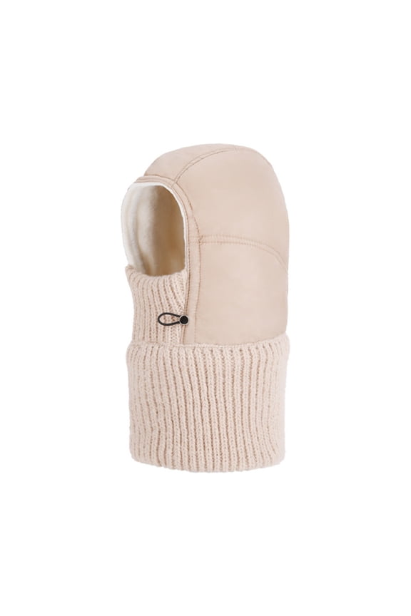 Women’s Fleece Lined Rib Knit Balaclava Hat Zipper Face Opening Windproof Thermal Winter Head Cover for Skiing & Motorcycle Rides Khaki