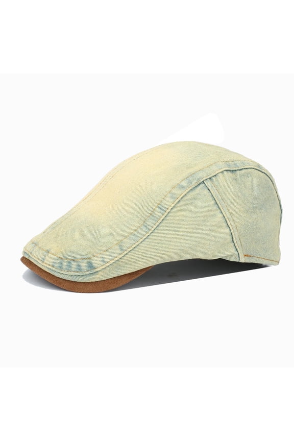 Women's Light Wash Denim Flat Ivy Cap with Stitched Detail, Retro Casual Short Brim Beret Hat for Daily Outdoor Wear Blue