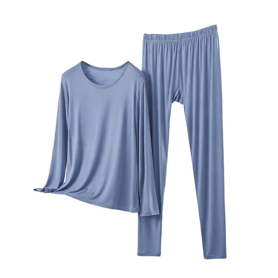 PRINxy Women's Lightweight Modal Loungewear Two Piece Pajama Sets Long Sleeve Crewneck Top with Elastic Waist Pant Spring Fall Nightwear Sets Blue XXXL