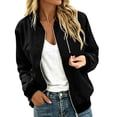 thumbnail image 1 of PRINxy Women's Long Sleeve Bomber Collar Full Zip Jacket with Decorative Chest Zip, Side Pockets for Fall Winter Casual Black L, 1 of 8