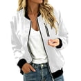 thumbnail image 1 of PRINxy Women's Long Sleeve Bomber Collar Full Zip Jacket with Decorative Chest Zip, Side Pockets for Fall Winter Casual White S, 1 of 8