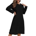 thumbnail image 1 of PRINxy Women's Long Sleeve Crew Neck Fleece Nightgown Mid Length Oversized Sleepwear Soft Indoor Dress Black M, 1 of 7
