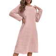thumbnail image 1 of PRINxy Women's Long Sleeve Crew Neck Fleece Nightgown Mid Length Oversized Sleepwear Soft Indoor Dress Pink L, 1 of 7