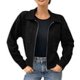 thumbnail image 1 of PRINxy Women's Long Sleeve Notch Lapel Full Zip Cropped Jacket with Faux Suede and Chest Pockets for Fall Winter Casual Black M, 1 of 9