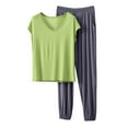 thumbnail image 1 of PRINxy Women's Modal Loungewear Lightweight Summer Cooling Clothes Short Sleeve V Neck Top & Loose Elastic Waist Pant 2 Piece Sleepwear Sets Mint Green XL, 1 of 6