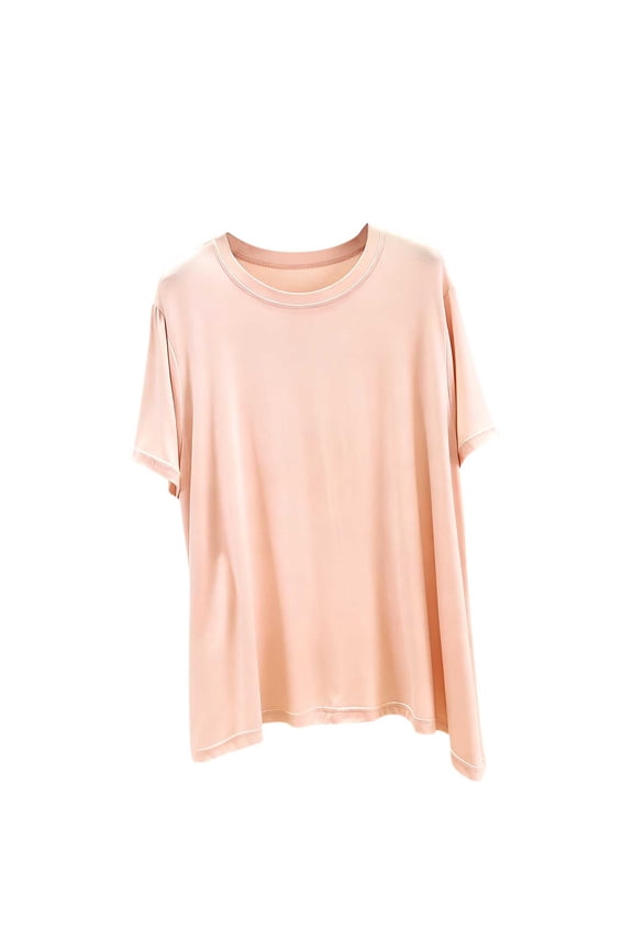Women's Modal Loungewear Tops Short Sleeve Crewneck Pullover Shirts Solid Tunic Tops Summer Lightweight Comfy Shirts Pajama Tops Pink L