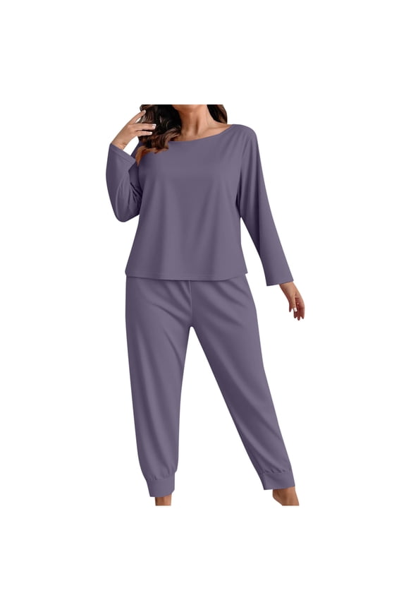 Women's Plus Size Pajama Sets 2 Piece Long Sleeve Sleepwear Crewneck Tops and Elastic Waist Joggers Lightweight Loose Loungewear Sets Rose Gold XXXL