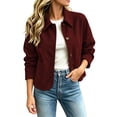 thumbnail image 1 of PRINxy Women's Point Collar Button Front Cropped Casual Jacket With Curved Hem Side Pockets Outerwear For Business Casual Wine XL, 1 of 8