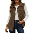 thumbnail image 1 of PRINxy Women's Point Collar Sleeveless Mid Length Casual Shirt Vest Jacket With Button Front Chest Pockets Outerwear For Brunch Date Brown XL, 1 of 9