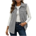 thumbnail image 1 of PRINxy Women's Point Collar Sleeveless Mid Length Casual Shirt Vest Jacket With Button Front Chest Pockets Outerwear For Brunch Date Gray L, 1 of 9