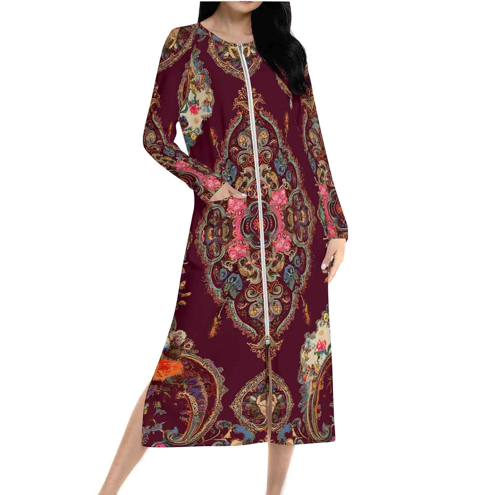 Open Front Robe PRINxy Women's Print Long Raglan Sleeve Soft Cozy Bathrobe Robe ...