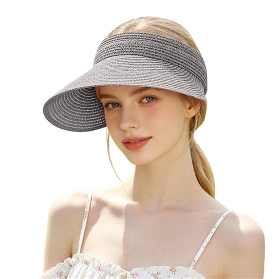 PRINxy Women's Roll-Up Wide Brim Straw Sun Visor Hat, Lightweight Portable UV Protection Hat for Summer Beach Hiking Activities Gray