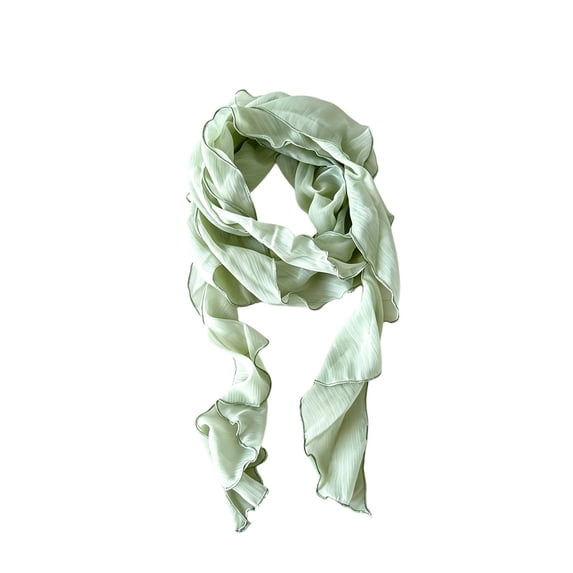 PRINxy Women’s Ruffled Trim Sheer Skinny Scarf, Flowy Lightweight Long Neck Bandana For Office Beach Vacations Coffee Runs Green
