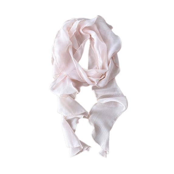 PRINxy Women’s Ruffled Trim Sheer Skinny Scarf, Flowy Lightweight Long Neck Bandana For Office Beach Vacations Coffee Runs Pink