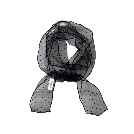 PRINxy Women’s Sheer Mesh Polka Dot Skinny Long Scarf, Delicate Neck Tie Ribbon For Wedding Brunch Date Casual Daily Outfits Black