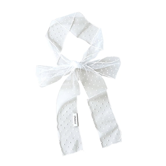 PRINxy Women’s Sheer Mesh Polka Dot Skinny Long Scarf, Delicate Neck Tie Ribbon For Wedding Brunch Date Casual Daily Outfits White