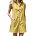 thumbnail image 1 of PRINxy Women's Sleeveless Collared Button Down Dress Cotton Linen Blend Casual Short Dress with Pockets for Summer Daily Wear Yellow M, 1 of 7