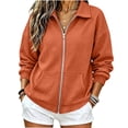 thumbnail image 1 of PRINxy Women's Soft Waffle Knit Long Sleeve Notch Lapel Full Zip Jacket Coat with Large Pockets for Fall Winter Casual Orange L, 1 of 6