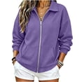 thumbnail image 1 of PRINxy Women's Soft Waffle Knit Long Sleeve Notch Lapel Full Zip Jacket Coat with Large Pockets for Fall Winter Casual Purple M, 1 of 6