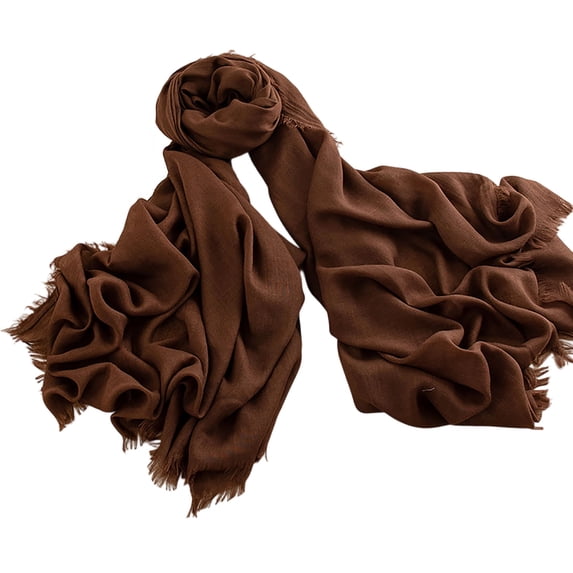 PRINxy Women’s Solid Breathable Fringe Shawl, Versatile Long Neck Scarf For Road Travel Coffee Runs Casual Daily Days Brown