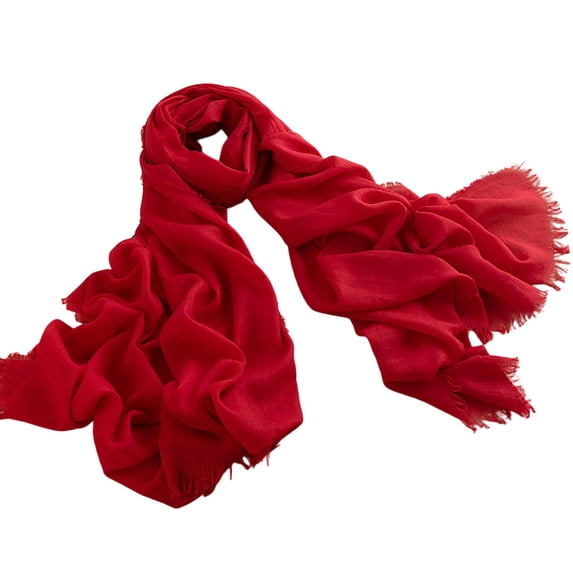 PRINxy Women’s Solid Breathable Fringe Shawl, Versatile Long Neck Scarf For Road Travel Coffee Runs Casual Daily Days Red