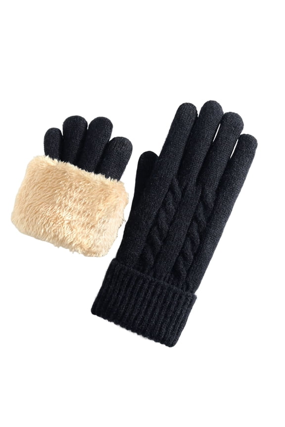 Women’s Solid Cable Knit Convertible Mitten Gloves, Double Plush Lined Insulated Accessory For Winter Campus Daily Outings Black