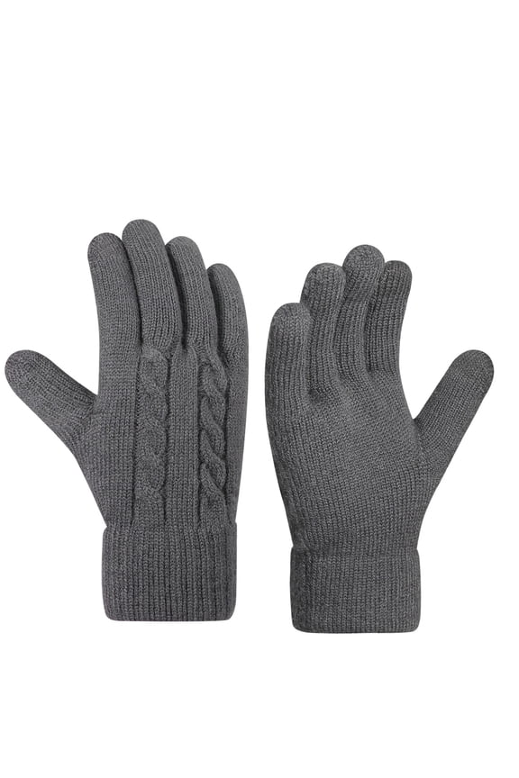 Women’s Solid Cable Knit Full Finger Winter Gloves, Soft Lined Wind Block Accessory For Cold Morning Walks Dark Gray
