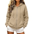 thumbnail image 1 of PRINxy Women's Solid Color Hoodie Long Sleeve Oversized Full Zip Jacket Drawstring with Pockets Soft Cozy for Fall Winter Khaki L, 1 of 7