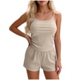 thumbnail image 1 of PRINxy Women's Solid Crew Neck Cami Pajama Set Sleeveless Top + Shorts Minimalist Daily Ladies Loungewear Khaki XL, 1 of 5
