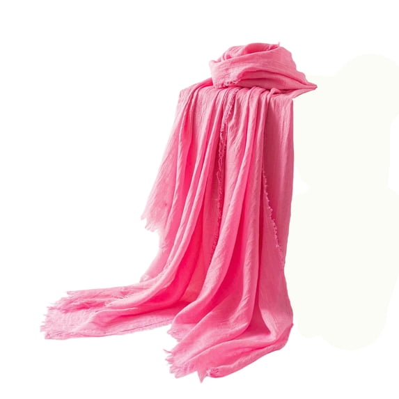 PRINxy Women’s Solid Fringe Linen Wrap Shawl, Soft Airy Long Neck Scarf For Office Aircon Beach Daily Casual Errands Pink